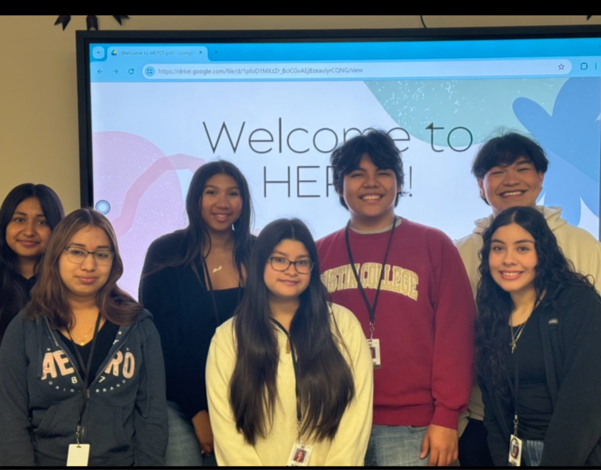 Students gather for a HEPO meeting last year — the first year for the organization to be on campus. From left, Jaqueline Ruiz, Jennifer Ruiz, Alexis Piper, Saida Calzada, Juan Diego Llamas, Christian Murrillio, Jocelyn Alvarado. 